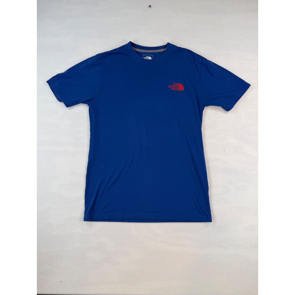 The North Face Small Blue Graphic Tee Cotton Poppy Flower Back Logo